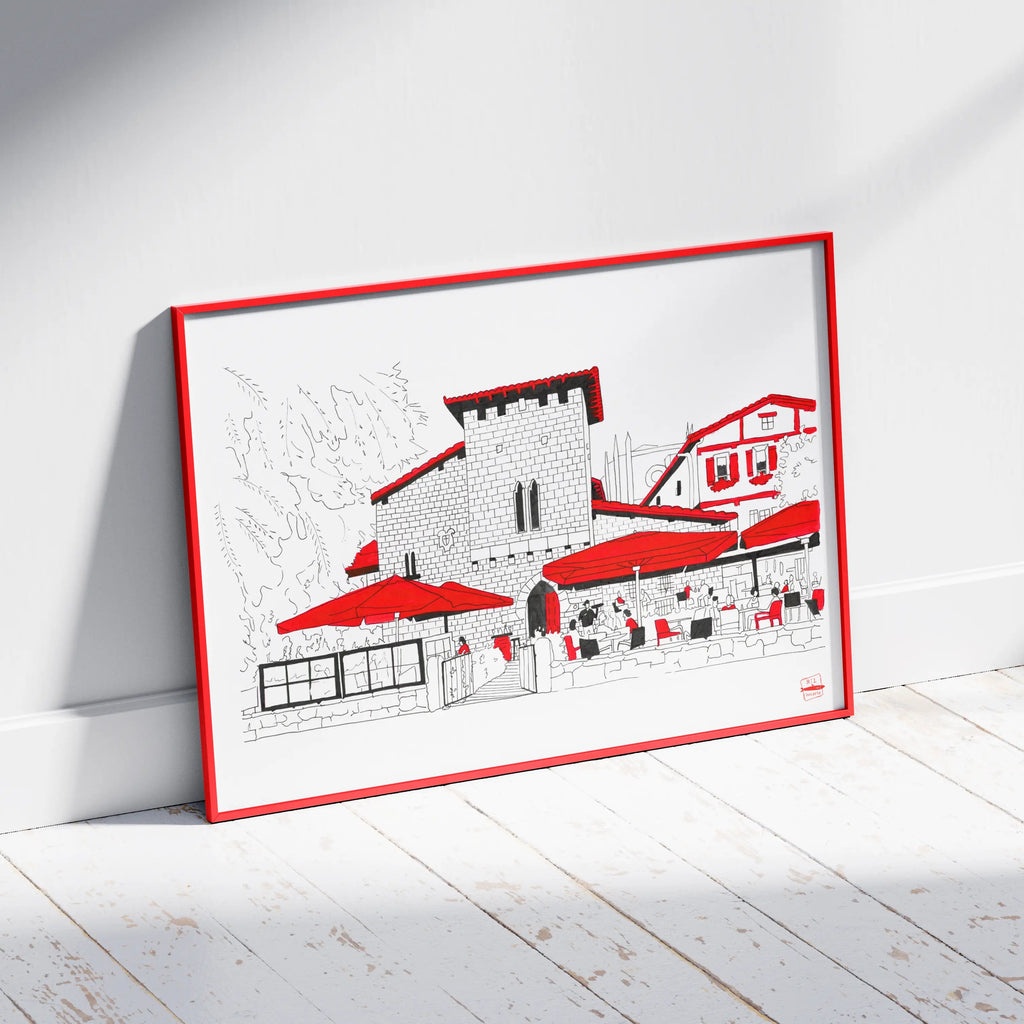 Ilustración a color, Caballo Blanco Pamplona, tamaño A4