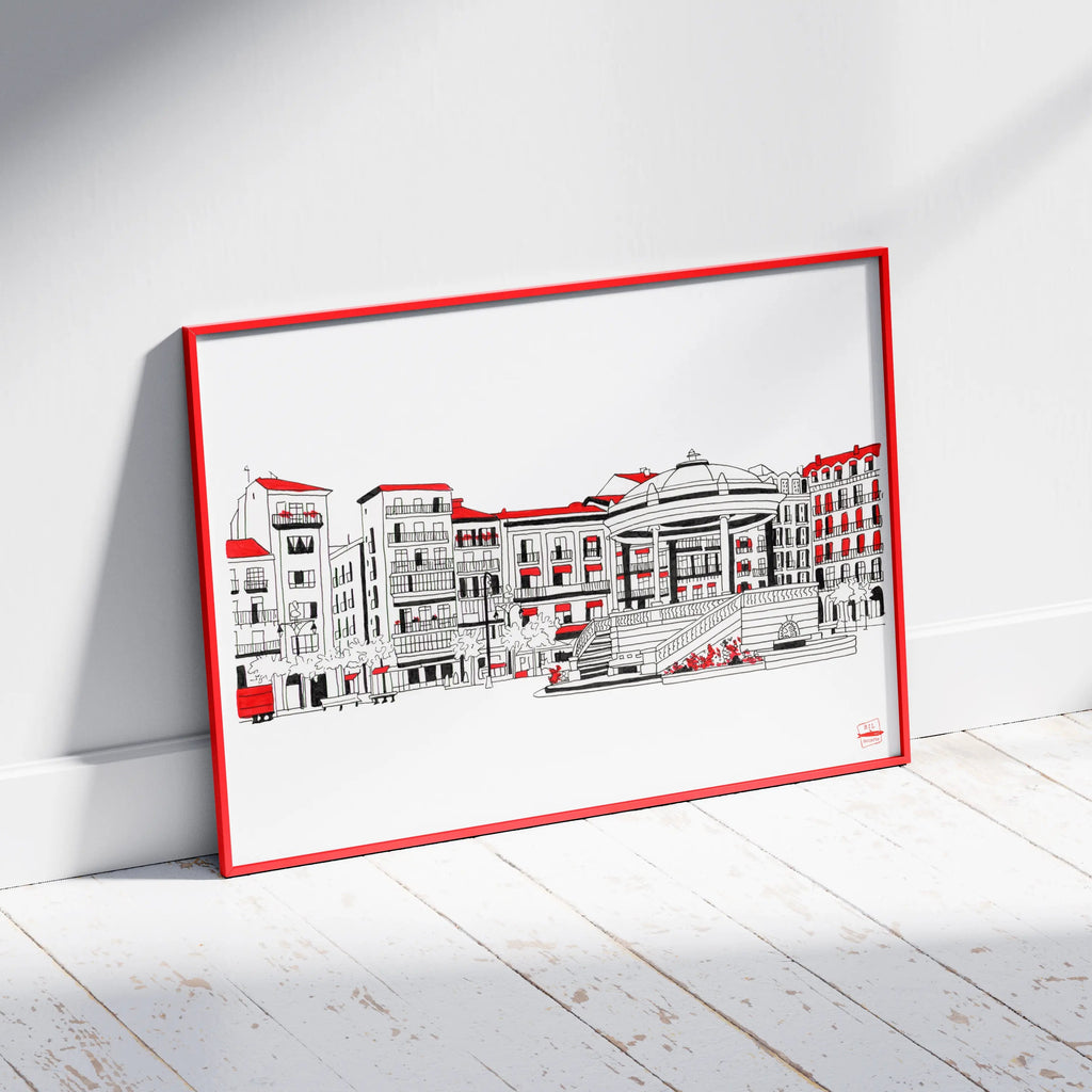Ilustración a color, Plaza del Castillo Pamplona, tamaño A4