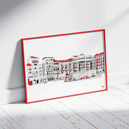 Ilustración a color, Plaza del Castillo Pamplona, tamaño A4
