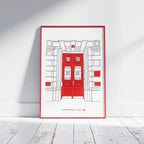 Ilustración Puerta Roja, Calle Bertendona 1, Bilbao, tamaño A4