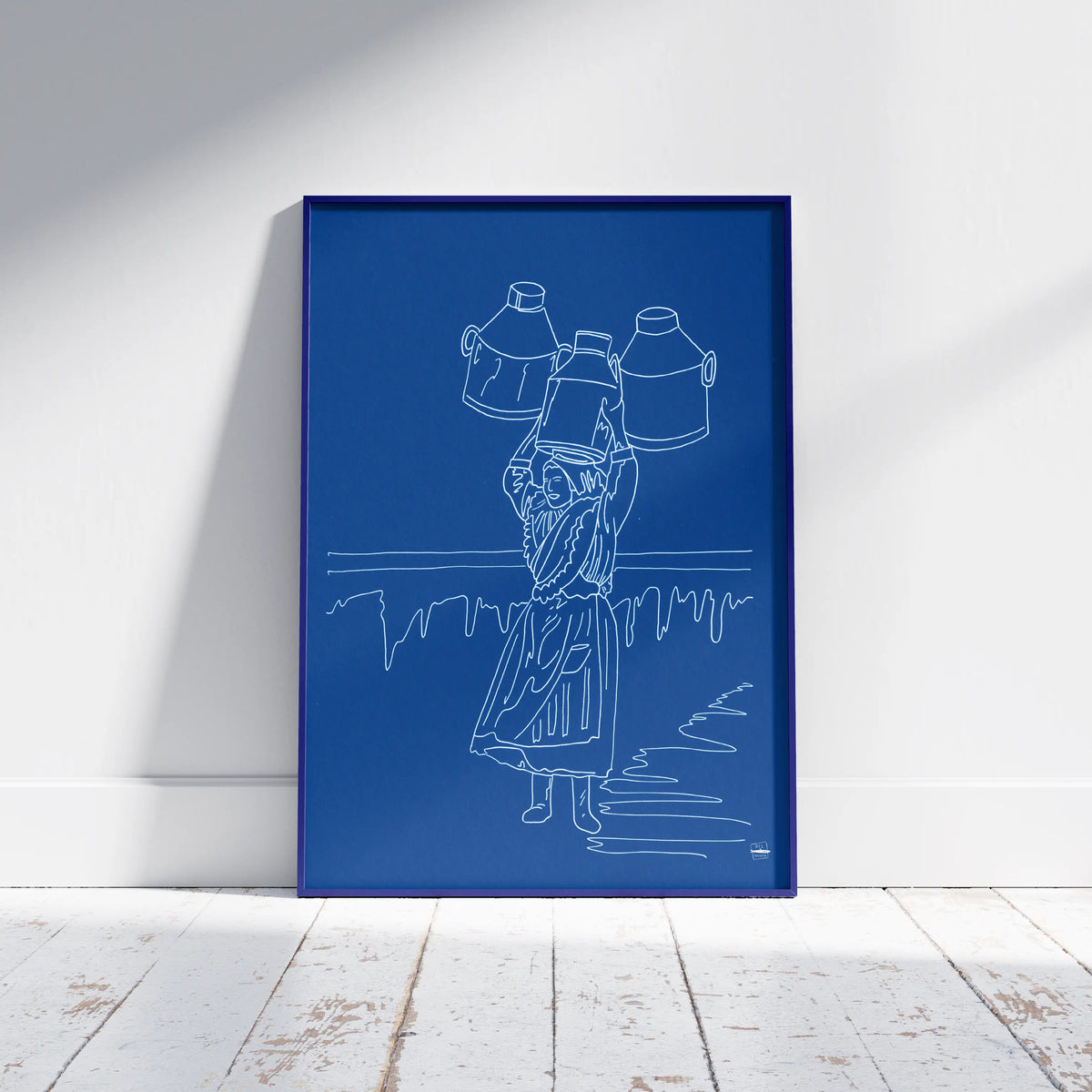 Ilustración Ruth Matilda Anderson, Leiteira Arcade, Galicia, tamaño A4 color azul