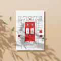 Ilustración Puerta Roja, Calle Bertendona 1, Bilbao, tamaño A4
