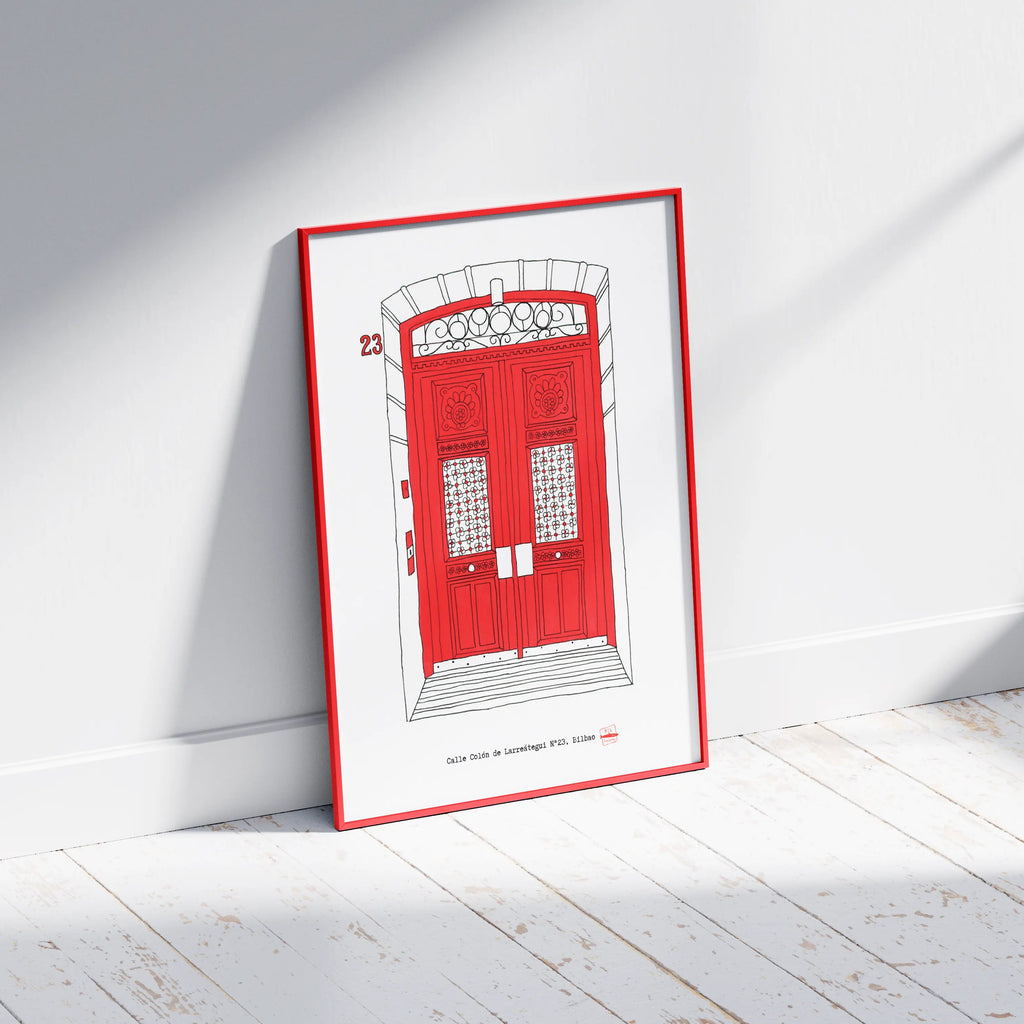 Ilustración Puerta Roja, Calle Colón de Larreátegui 6, Bilbao, tamaño A4