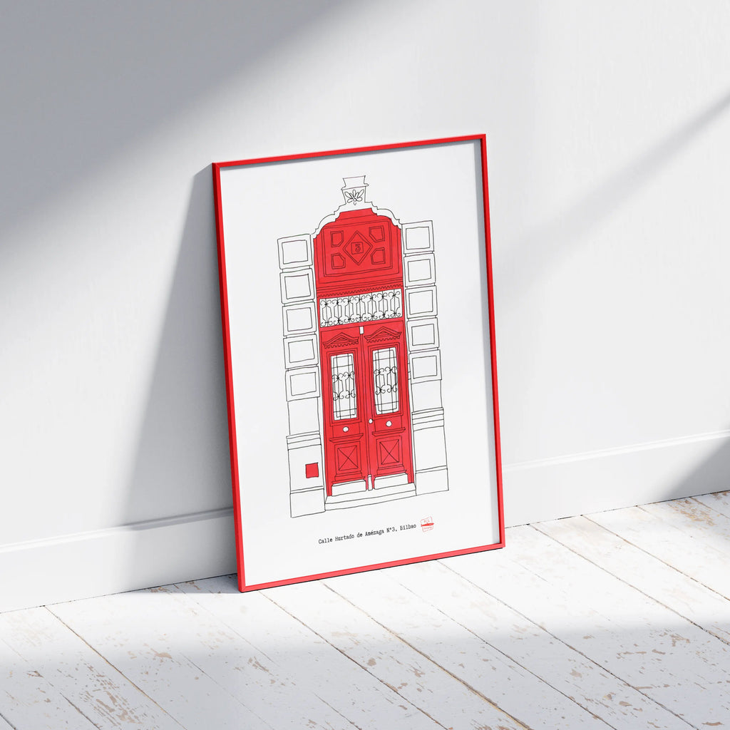 Ilustración Puerta Roja, Calle Hurtado Amézaga 3, Bilbao, tamaño A4