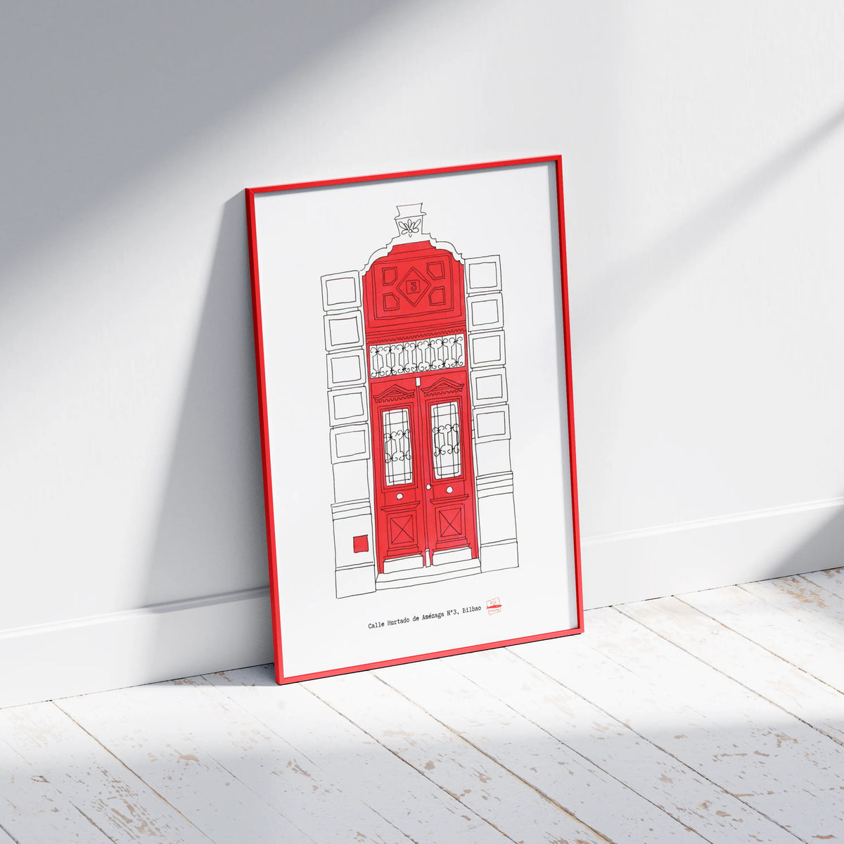 Ilustración Puerta Roja, Calle Hurtado Amézaga 3, Bilbao, tamaño A4