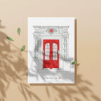 Ilustración Puerta Roja, Calle Buenos Aires 2, Bilbao, tamaño A4