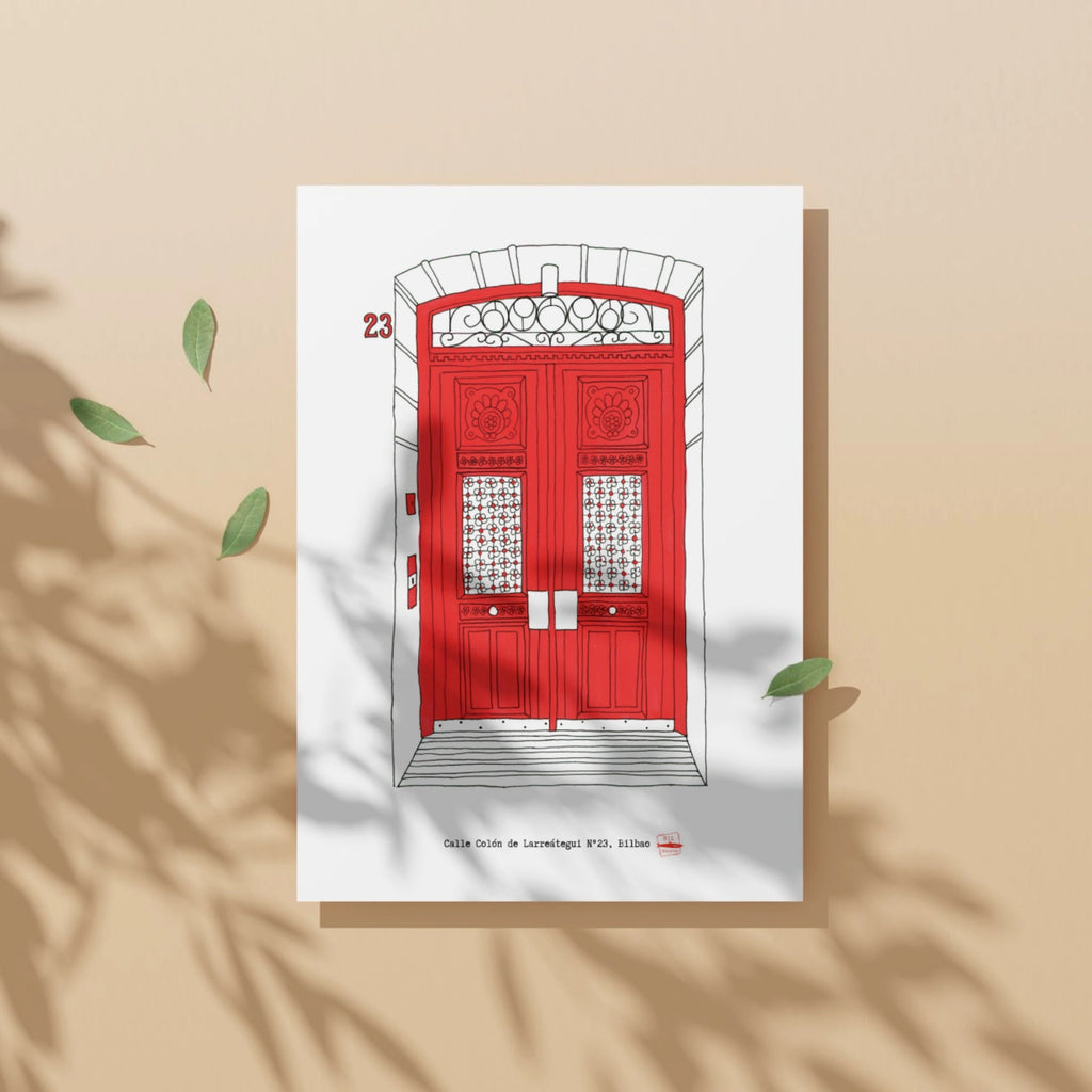 Ilustración Puerta Roja, Calle Colón de Larreátegui 6, Bilbao, tamaño A4