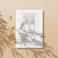 Ilustración Puerta Calle Colón de Larreátegui 12, Bilbao, tamaño A4, color sepia