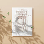 Ilustración Puerta Calle Diputación 3, Bilbao, tamaño A4, color sepia